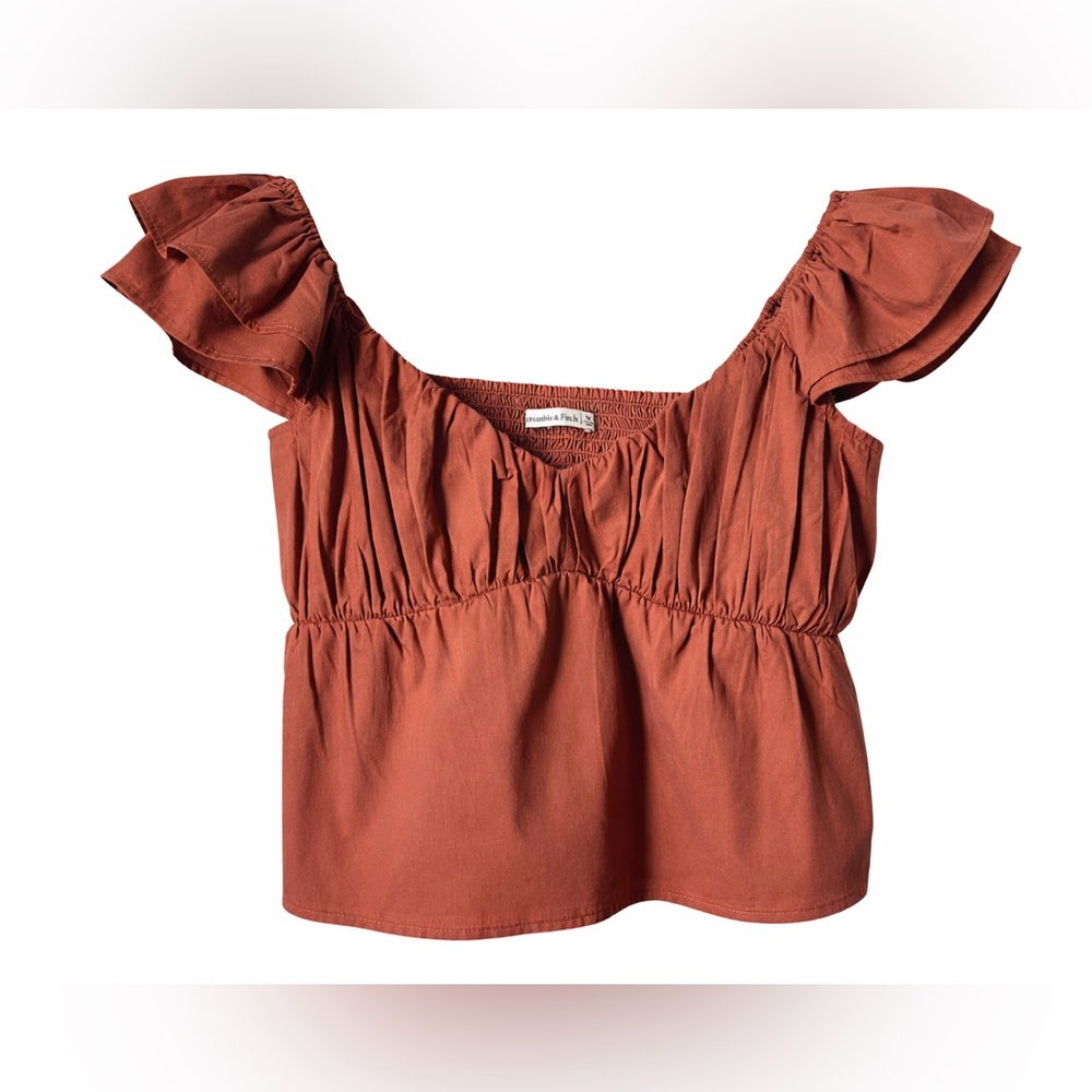Abercrombie  Brown Ruffle Poplin Top Size M Cotton Blend